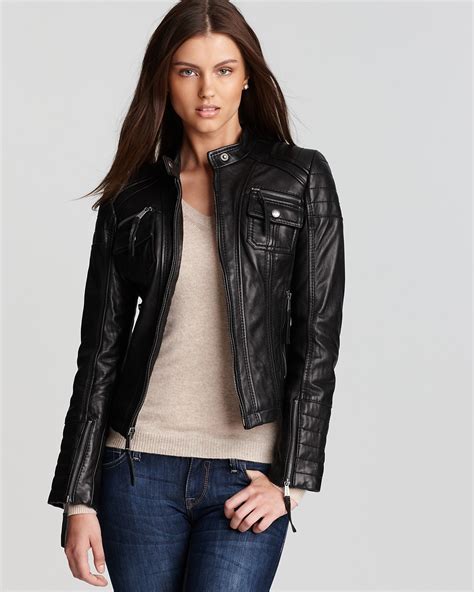 michael michael kors leather zip front moto jacket|Michael Kors petite leather jacket.